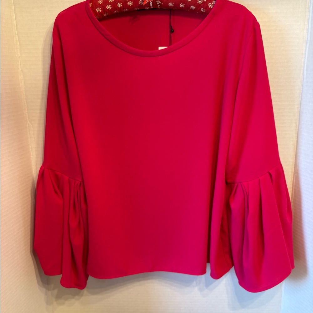 Zara Blouse Ladies Large vibrant pink with Bell Sleeves